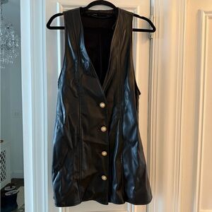Zara Black Leather Buttoned Vest